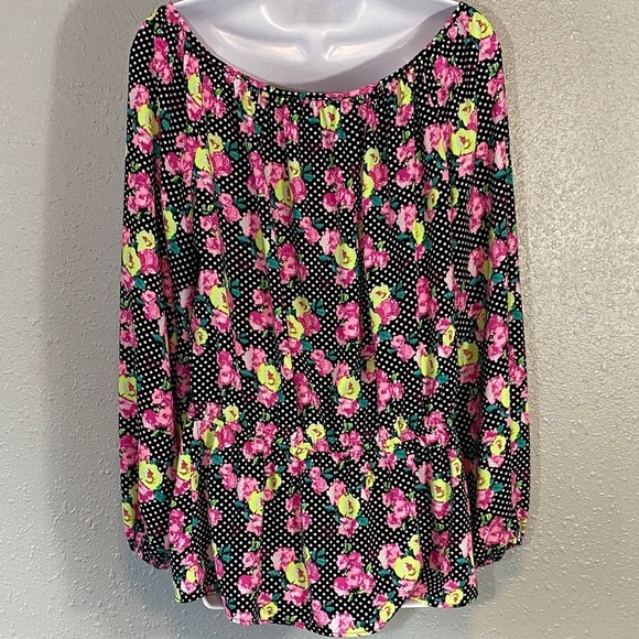 Betsy Johnson Polka Dot Floral Peplum Long Sleeve Blouse - Picture 4 of 8